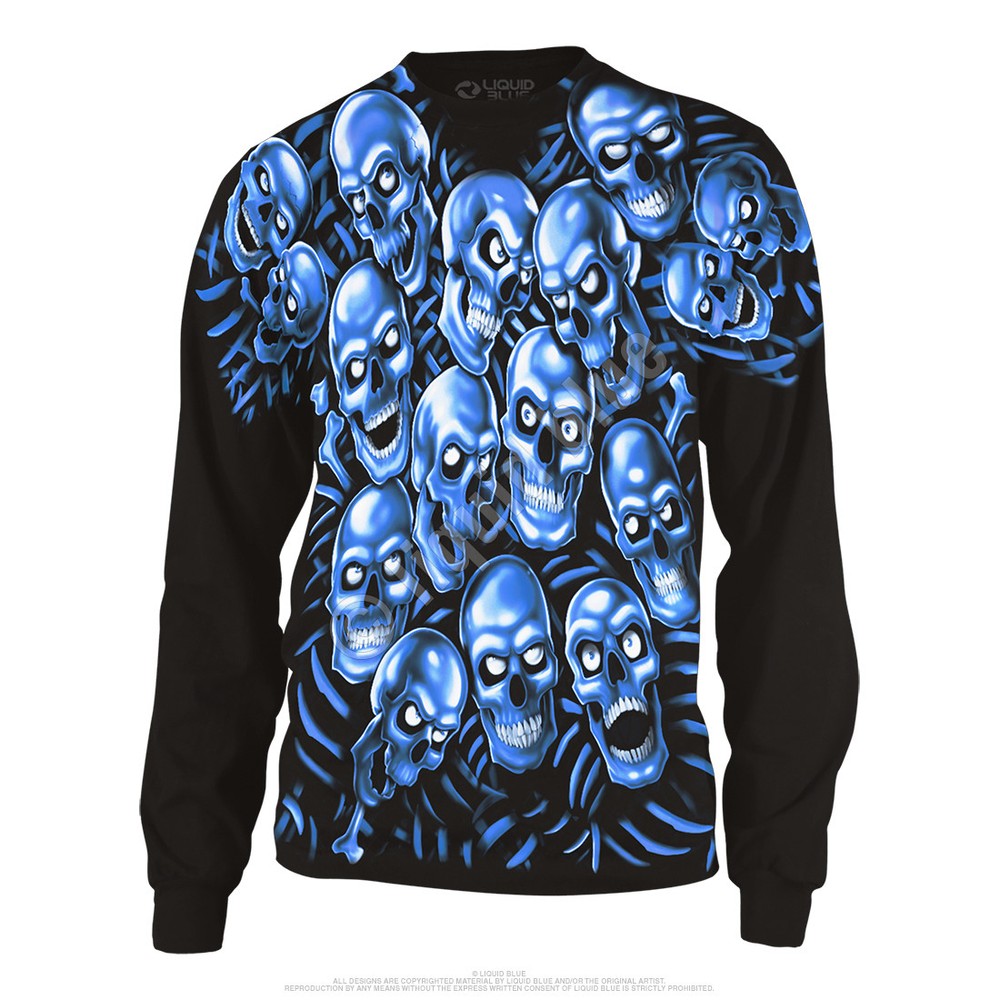 JUICY J STAY FLY-SKULL PILE-BLUE-Long Sleeve- 2 Sided SHIRT S-M- L-XL-XXL Scott