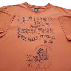 Vintage Polo Ralph Lauren Fishing Tackle Sz 2XL Mens Orange T-Shirt Rods Reels