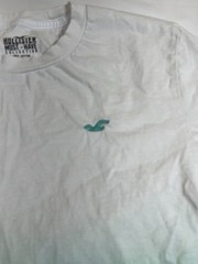 Hollister Must-Have Collection T-Shirt Small S White Teal Ombre Dip Dye Cotton