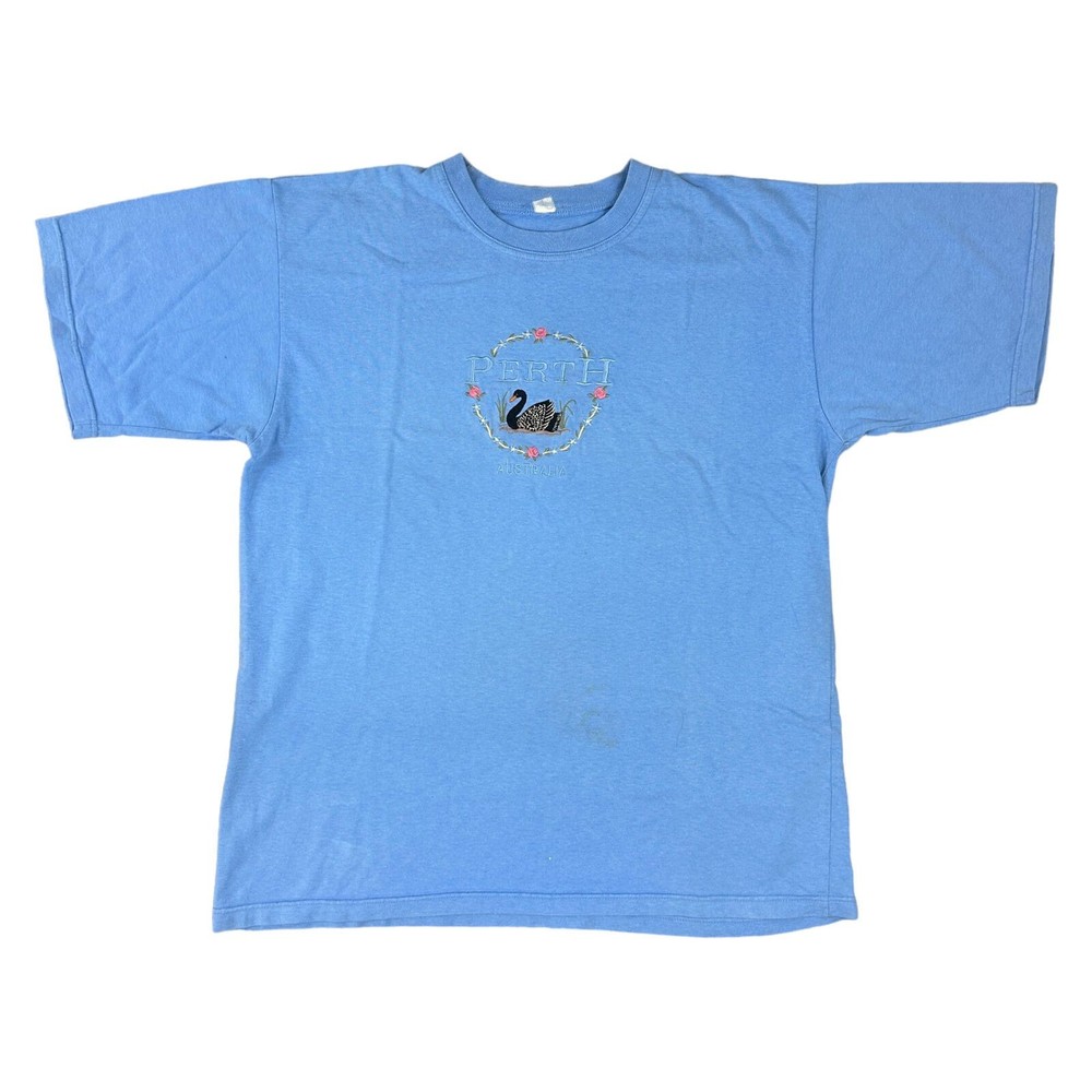 Vintage Perth Australia T-Shirt Big Logo Spell Out Short Sleeve Blue Mens XL