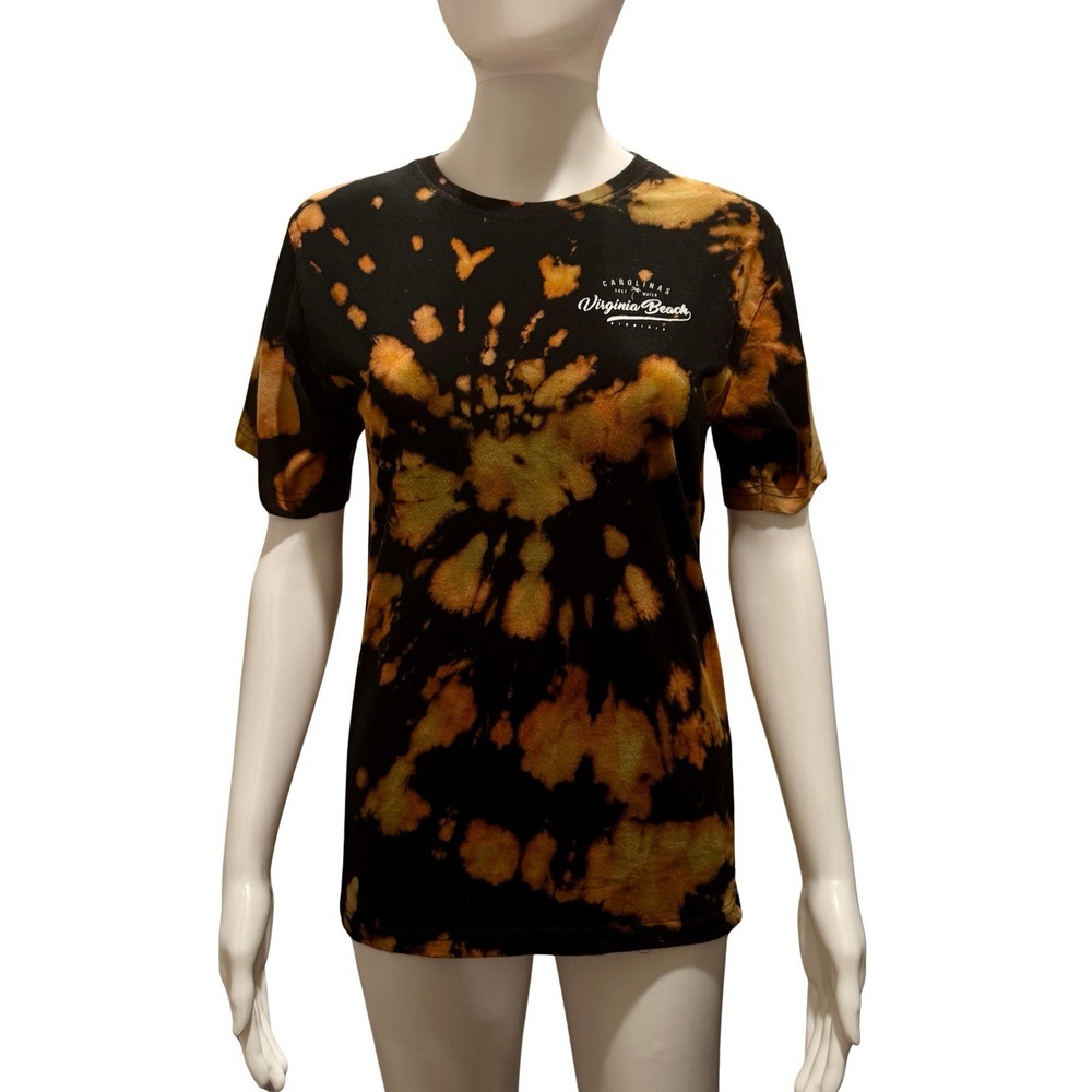 Sunsations Virginia Beach Tie Dye T-Shirt Size Small Unisex Bleach Wash Black