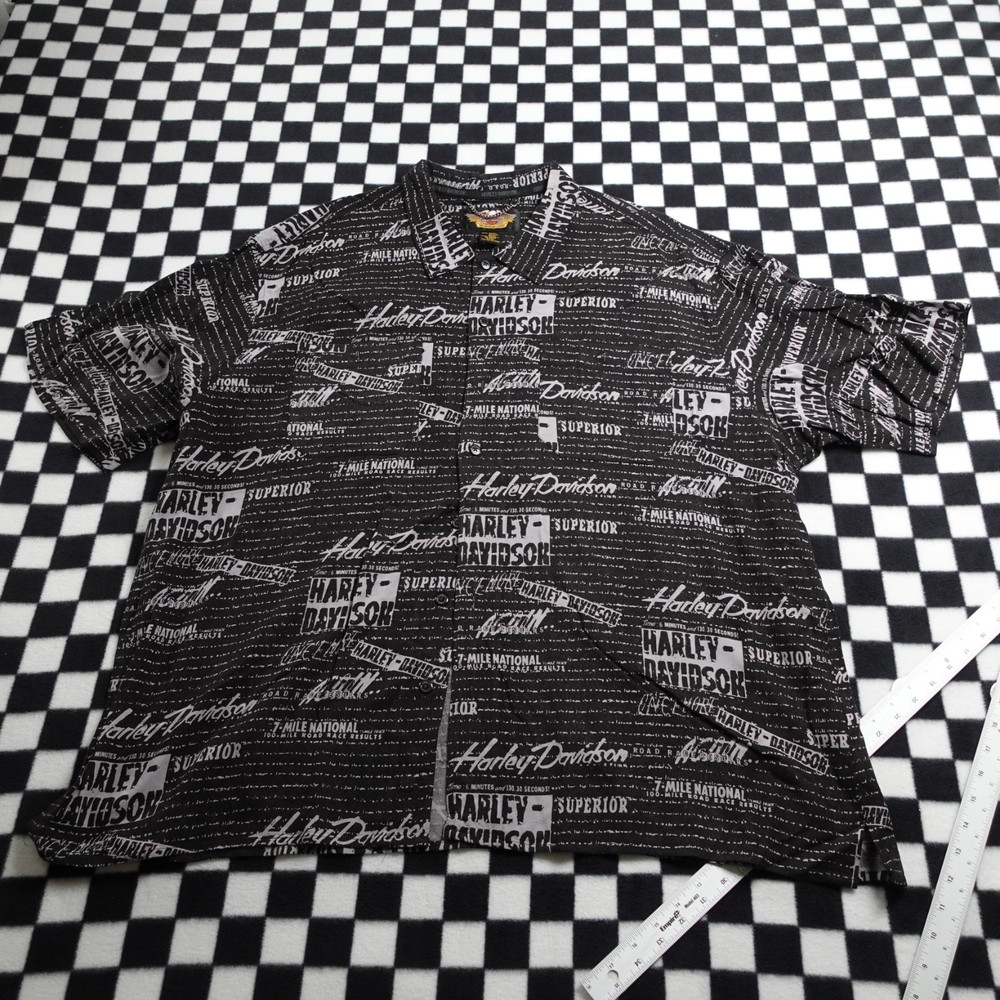 Vintage Harley Davison biker Hawaiian style all over print button up Shirt 3XL