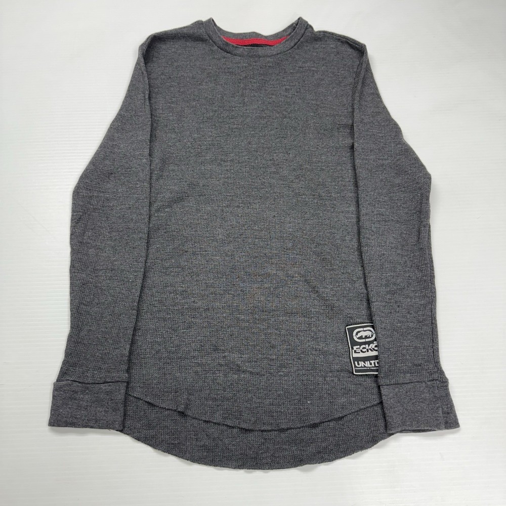 Vtg Ecko Unltd Mens Thermal Waffle Knit Long Sleeve Shirt M Gray Punk Skater Y2K
