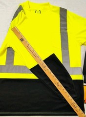 North 15 High Vis LS Safety Work T-Shirt Pocket ASNI Class 2 Yellow Black Sz L