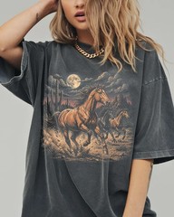 Wild Horses Western Cowboy Ranch Animal Farm Vintage Style Comfort Tee