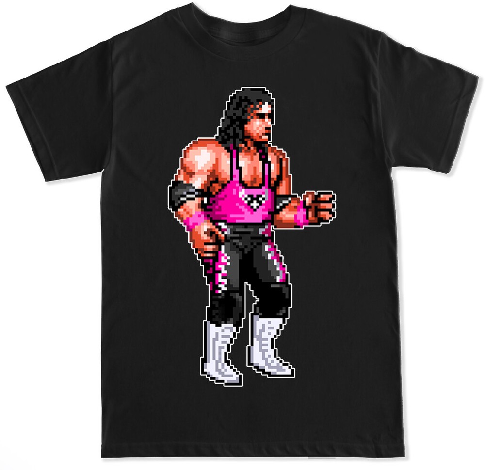 PIXEL HITMAN BRET HART VIDEO GAME FUNNY PRO WRESTLING HUMOR WRESTLE MENS T SHIRT