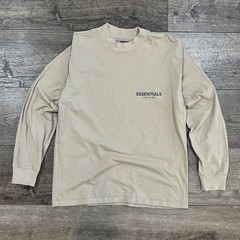 Fear of God Essentials Tan Beige Long Sleeve Tee Neutral Chest Logo Men’s Small
