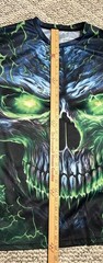 Green Flaming Skull All Over Print T-shirt XL Polyester Spandex