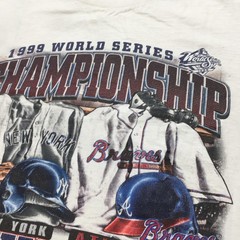 Vintage Yankees Braves 1999 World Series T-Shirt Mens XL Cropped White Lee 1990s