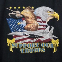 Support Our Troops XL T-Shirt Patriotic Eagle Flag Jet Tank USA Military