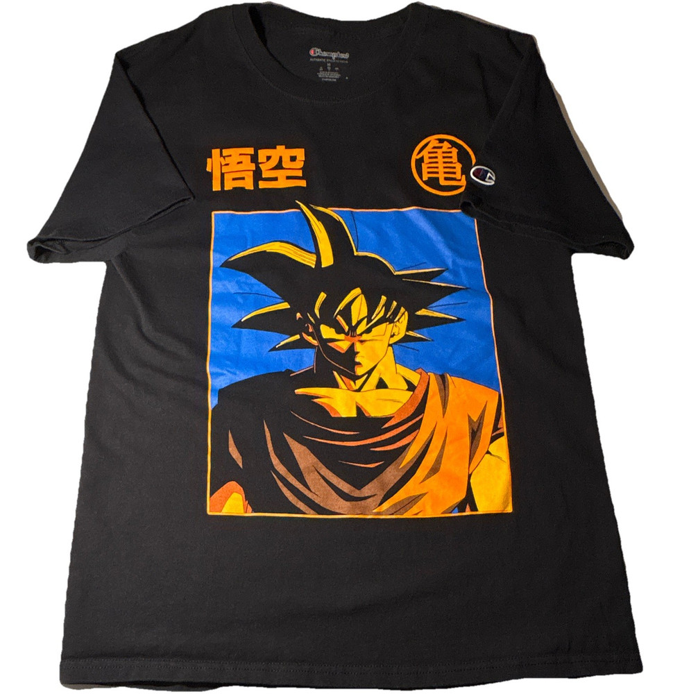 Champion Dragon BallZ Goku Black Cotton Graphic Print Crew Neck T-Shirt M