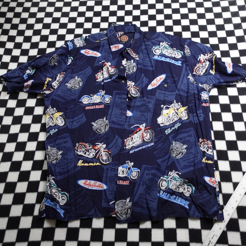 Vintage Harley Davison biker Hawaiian style all over print button up Shirt 2XL