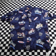 Vintage Harley Davison biker Hawaiian style all over print button up Shirt 2XL