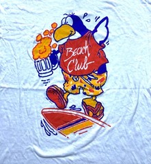 Vtg 80s Beach Club T Shirt Single Stitch Oversized One Size Bird Surfer New XL