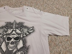 Avirex Shirt Men 3XL Off White Skull Sword Rhinestones Biker Grunge Graphic Logo