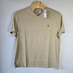 Polo Ralph Lauren Mens Tan V Neck T Shirt Big Tall 2XB Cotton Logo