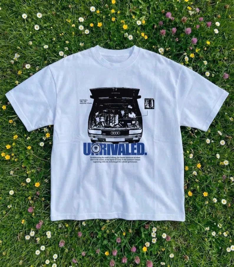 Retro 80s Motorsport Turbo5 Cylind Trendy Audi Quattro Graphic Cotton Unisex Tee