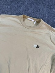 Helmut Lang Shirt Mens Large Tan Logo Graphic Crewneck Short Sleeve Back Print