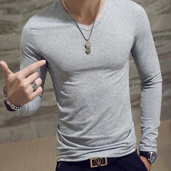 Men T Shirt Long Sleeve Slim Fit Solid Color Round Neck V Neck Cotton Top