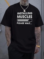 Men’s casual T-shirt-fit muscle please wait “pattern cotton machine-washable loc