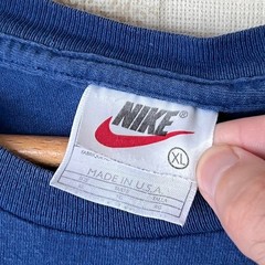 Vintage 90s Nike Embroidered Swoosh Tee | Faded Blue | Size XL