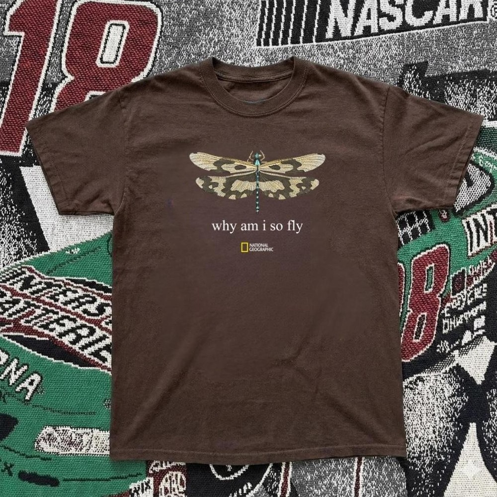 National Geographic Why Am I So Fly Dragonfly Graphic Brown T-Shirt S-5XL Unisex