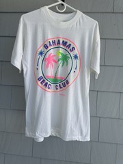 Vintage 80s Bahamas Beach Club Single Stitch T-Shirt Neon Palm Trees Large