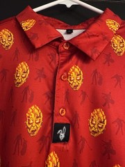 Men’s Graphic Polo Shirt – Hop Monster Design | Silky Soft Feel | Red | Size L