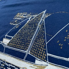 VTG Sailboat Art Tee Shirt Mens XL Blue Gold Foil Print 80s USA Single Stitch
