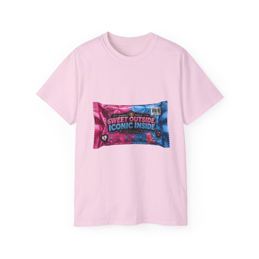 Sweet Outside Iconic Inside Candy Wrapper T-Shirt | Retro Candy Graphic