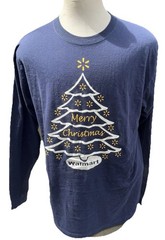 Jerzees Navy Blue Long Sleeve Crew Neck Walmart Christmas Tree Tee T Shirt XL