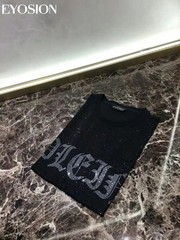 New Fashion Trend Rhinestone Summer Short Sleeve Luxury Men Cotton Black T-Shirt