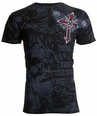 Archaic Affliction Men’s T-Shirt RED FLAG Cross Wings Biker Black S-5XL
