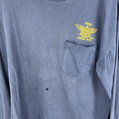 Faded/distressed vintage Navy blue long sleeve shirt with yellow logo size large