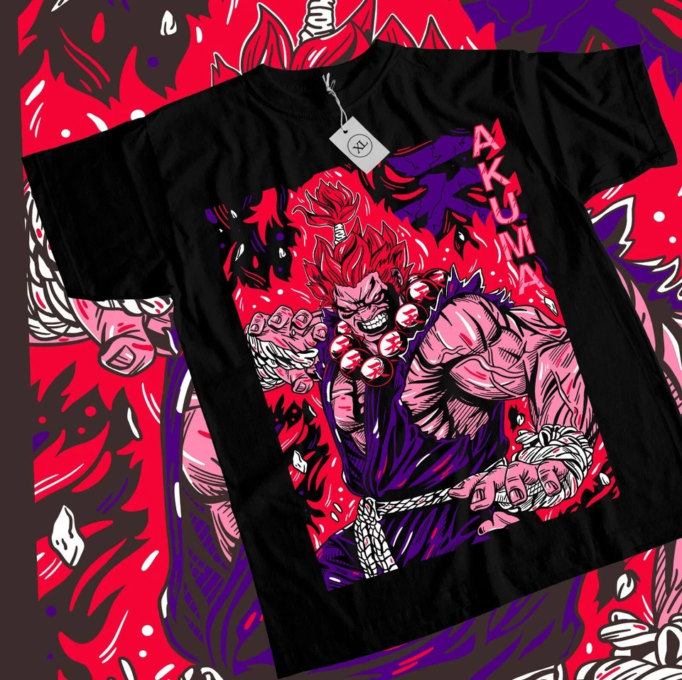 Akuma Gouki T-shirt Karate Street Fighter Video Games Fighting Shirt Black