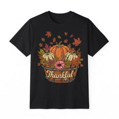 Thankful Bushel Basket Of Pumpkins And Fall Leaves Thanksgiving T-shirt