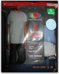 Fruit of the Loom Crew Neck t-shirt lay flat collar Stay tucked S M Blues/Grey