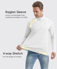 Men’s UPF 50+ Sun Shirts UV Tees Long Sleeve 1/4 Zip Fishing Running Rash Guard