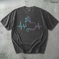Cute Heartbeat Cat Lover Comfort Tee Pet Owner Soft Cotton