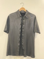 Henry Duarte Black Leather Short Sleeve Shirt 2000s Rare Collectible Rock LA