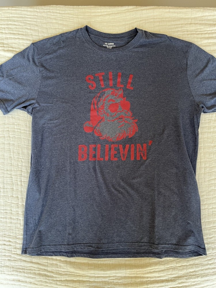 Still Believin Santa Funny Christmas Gift Size 2x T-Shirt Denim Blue NWT