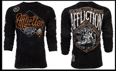 $78 AFFLICTION Black SIDE CAR Skull Long Sleeve Slim Fit Y2K T-shirt NWT