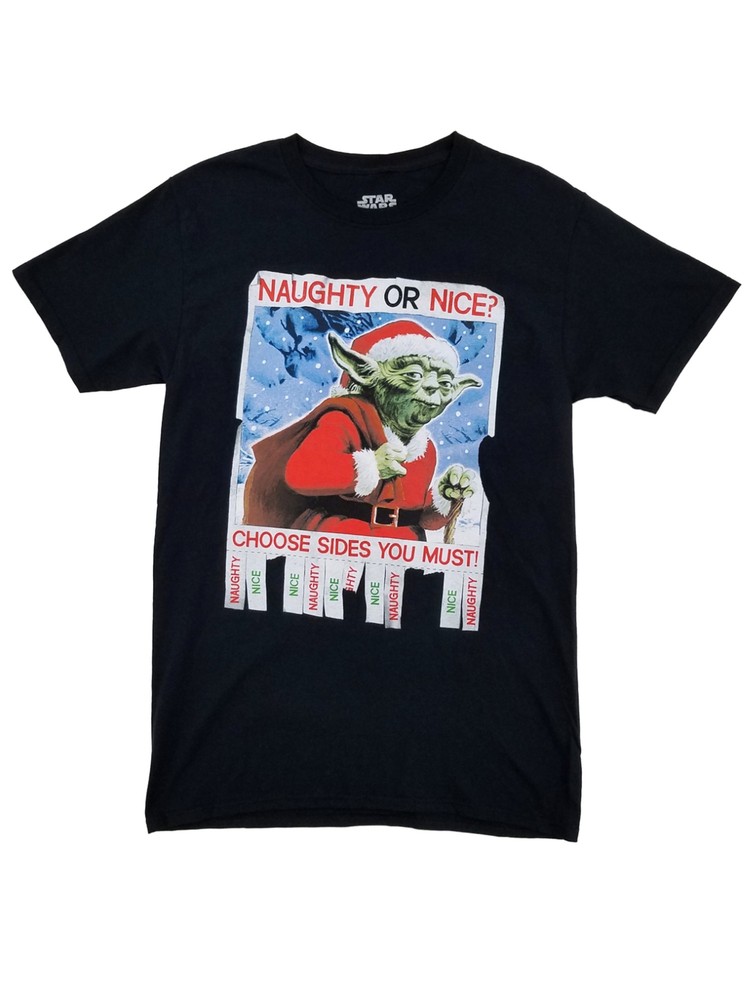Star Wars Mens Black Yoda Santa Claus Naughty Or Nice Christmas T-Shirt S