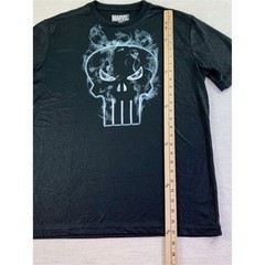 Marvel Black Short Sleeve Tee with Smoky Punisher Skull shiny textured fabric