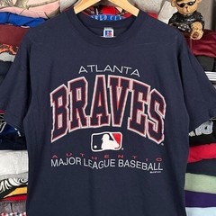 Vintage 90s Russell Athletic Atlanta Braves Baseball T Shirt Fits Medium