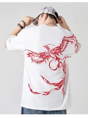 Men’s Premium Phoenix Embroidery Cotton T-Shirt Slim Fit Short Sleeve Tee