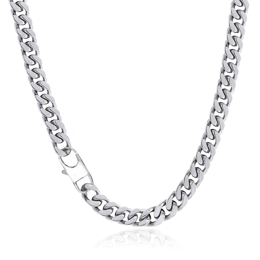 Mens Silver Cuban Link Chain Stainless Steel Cuban Link Curb Chain Necklace f…