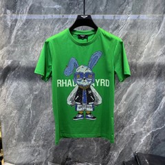 New Fashion Hot Drill Rabbit Cartoon Rhinestones Trend Summer Luxury Men T-Shirt