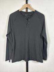 Quince Cotton Modal Long Sleeve Henley Tee Mens Medium Black Lightweight Capsule
