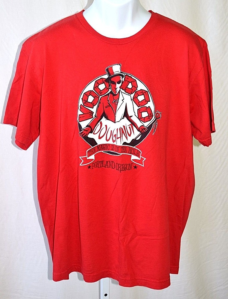 Voodoo Donut Portland Oregon Magic In The Hole Red XL 48” Chest T Shirt Rare